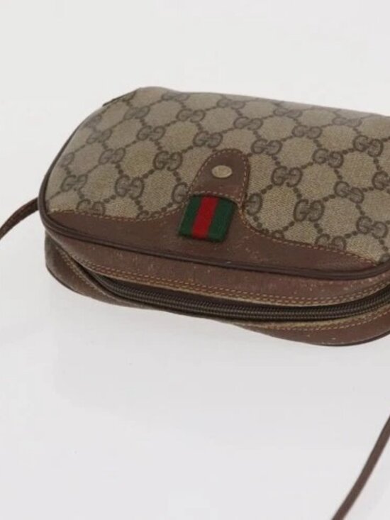 GUCCI GG Supreme Web Sherry Line Bag PVC Beige Gold 156 02 066 Auth BA10344 - Picture 6 of 15